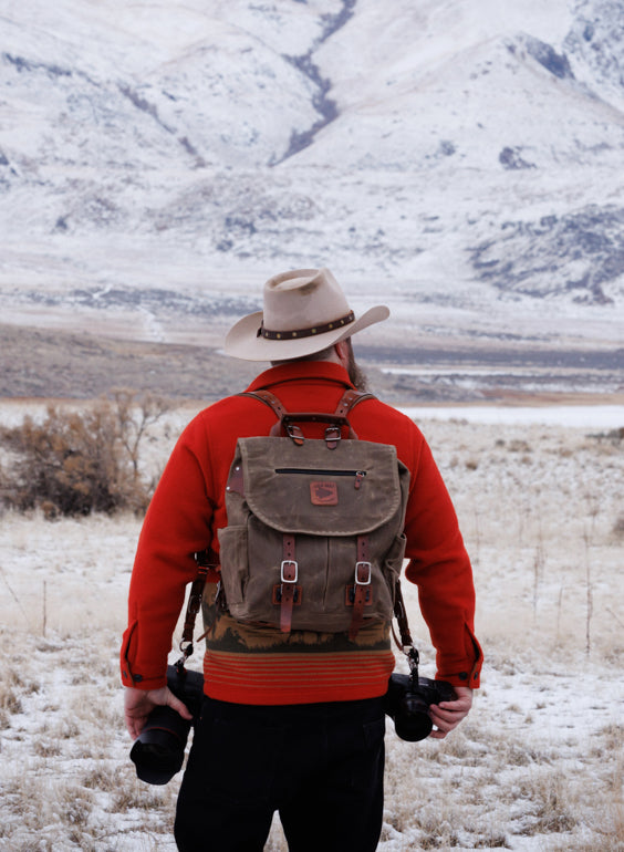 Explorer MoneyMaker Backpack Canvas and Leather Camera Backpack Hold Fast